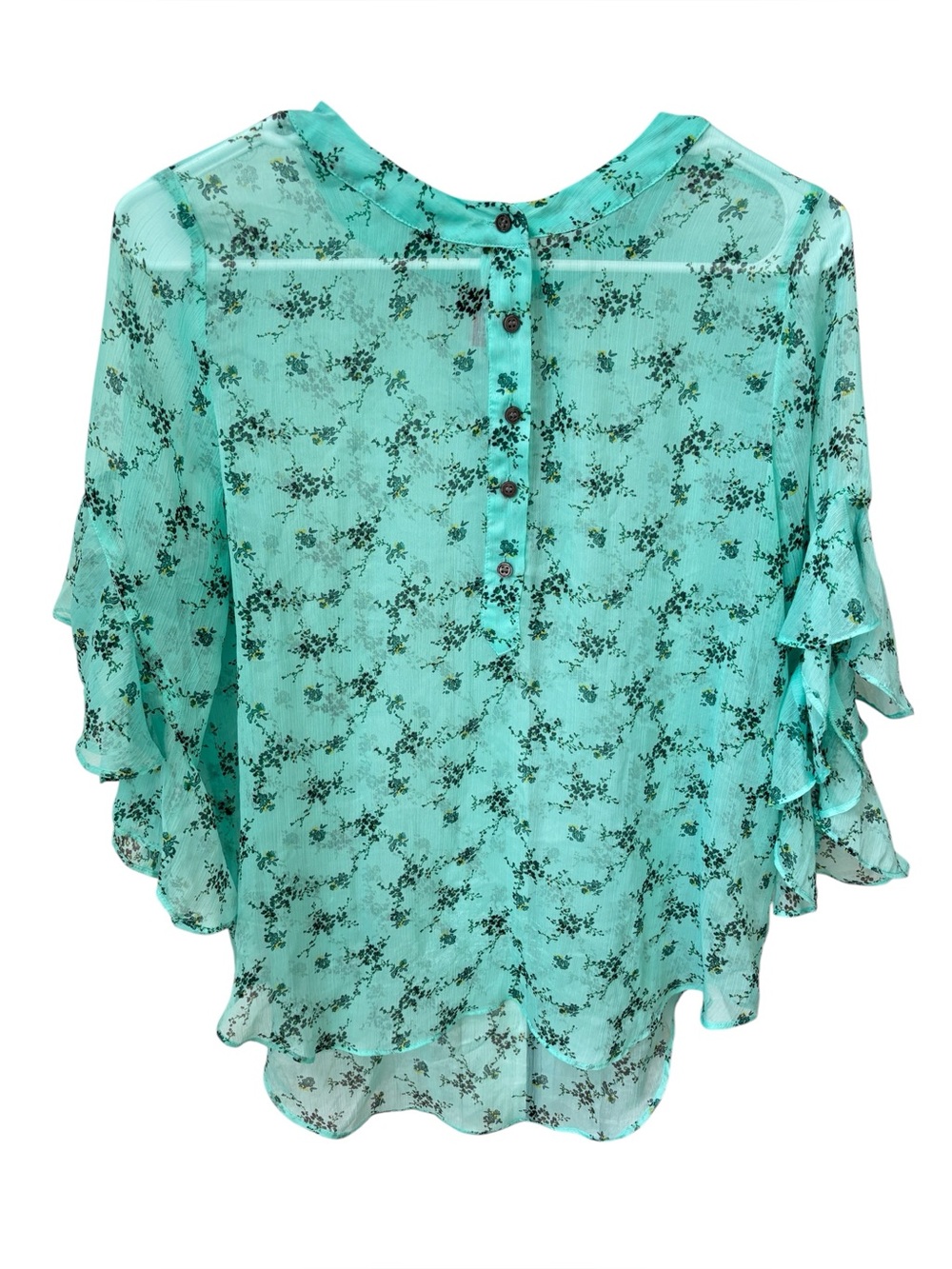 Vince Camuto Floral Top Women’s Medium Ruffle Sleeve Sheer Fairy Cottagecore